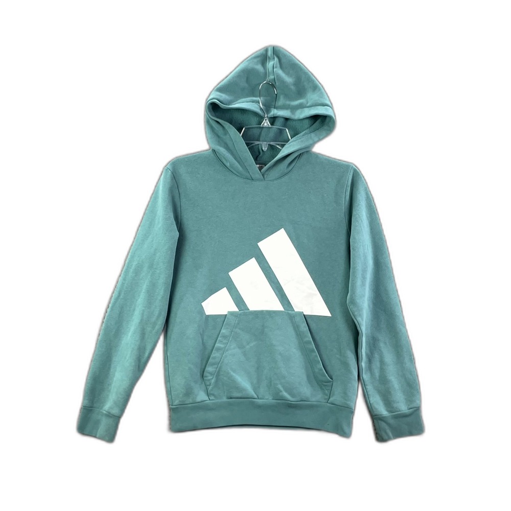 Adidas Hoodie Boys Large 14-16 Teal Green 3 Stripes Pullover Streetwear Athletic